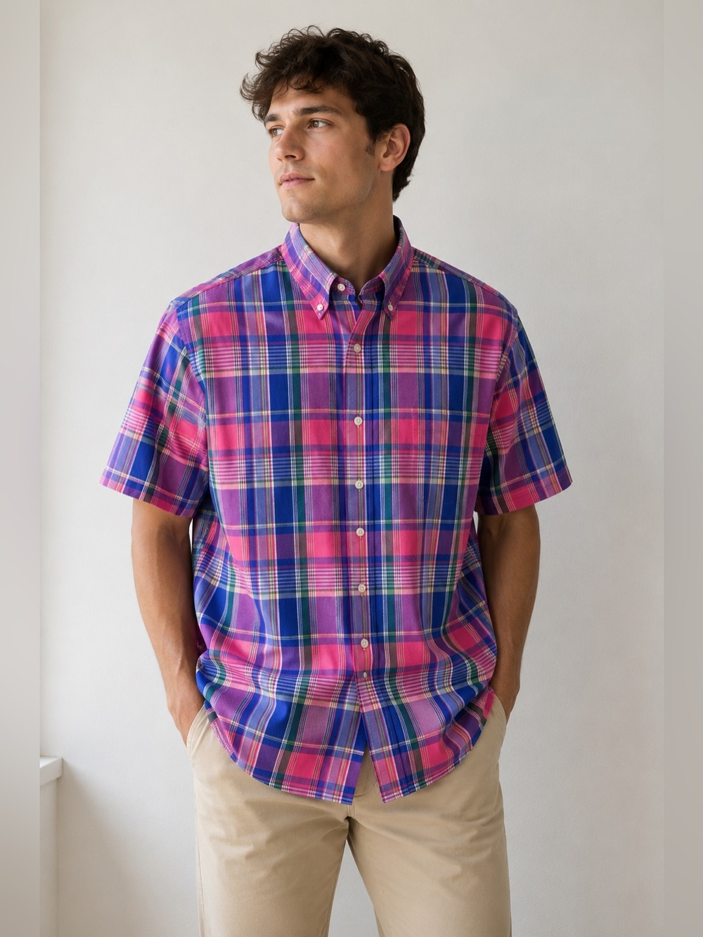 Chaps XXL Plaid Button Down Shirt Pink Blue Purple NWT Men